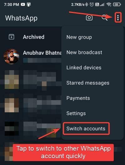 switching between whatsapp accounts.